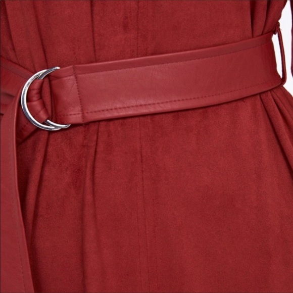NWOT ZARA DARK RED FAUX SUEDE MIDI DRESS, SIZE SM - Picture 3 of 4